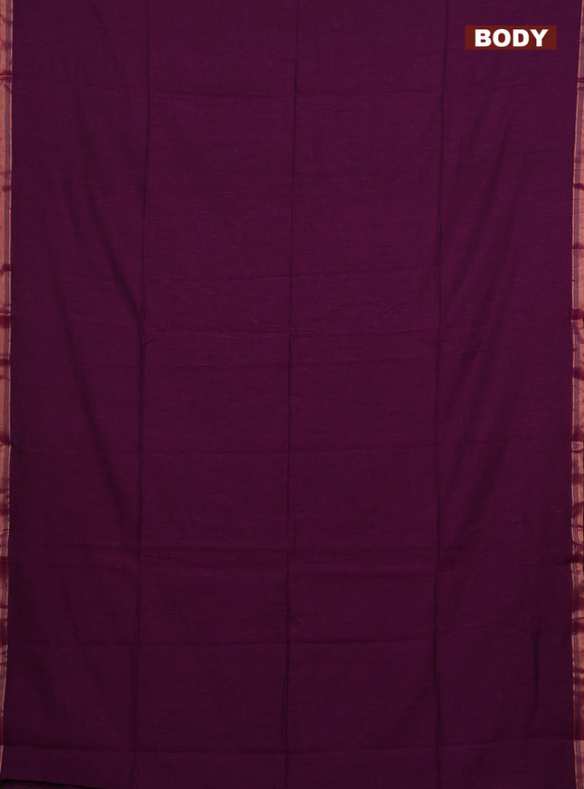 Bengal soft cotton saree purple and blue with plain body and zari woven border