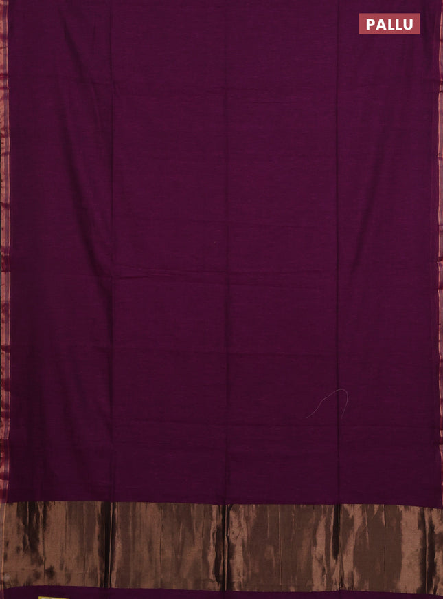 Bengal soft cotton saree purple and blue with plain body and zari woven border