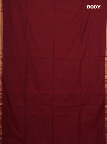 Bengal soft cotton saree maroon and blue with plain body and zari woven border