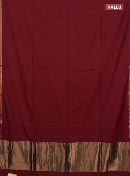 Bengal soft cotton saree maroon and blue with plain body and zari woven border
