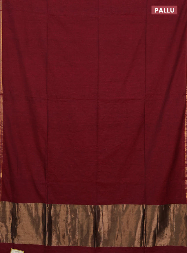 Bengal soft cotton saree maroon and blue with plain body and zari woven border