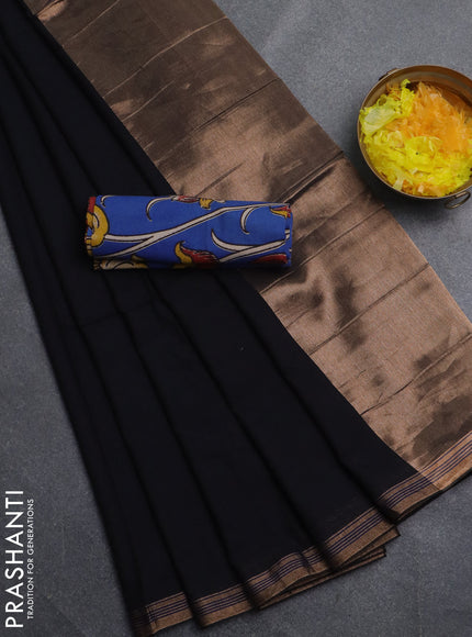 Bengal soft cotton saree black and blue with plain body and zari woven border