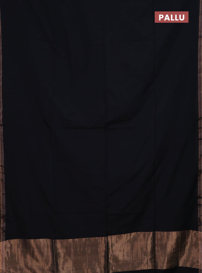 Bengal soft cotton saree black and blue with plain body and zari woven border