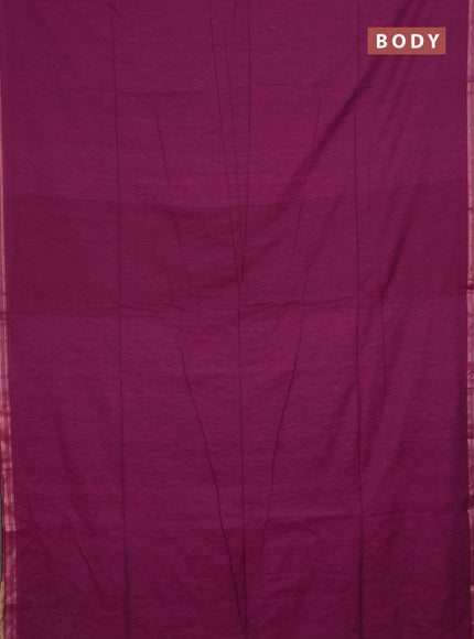 Bengal soft cotton saree dark magenta pink and blue with plain body and zari woven border