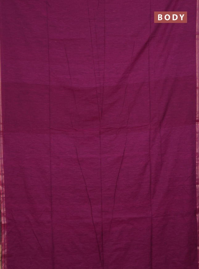 Bengal soft cotton saree dark magenta pink and blue with plain body and zari woven border