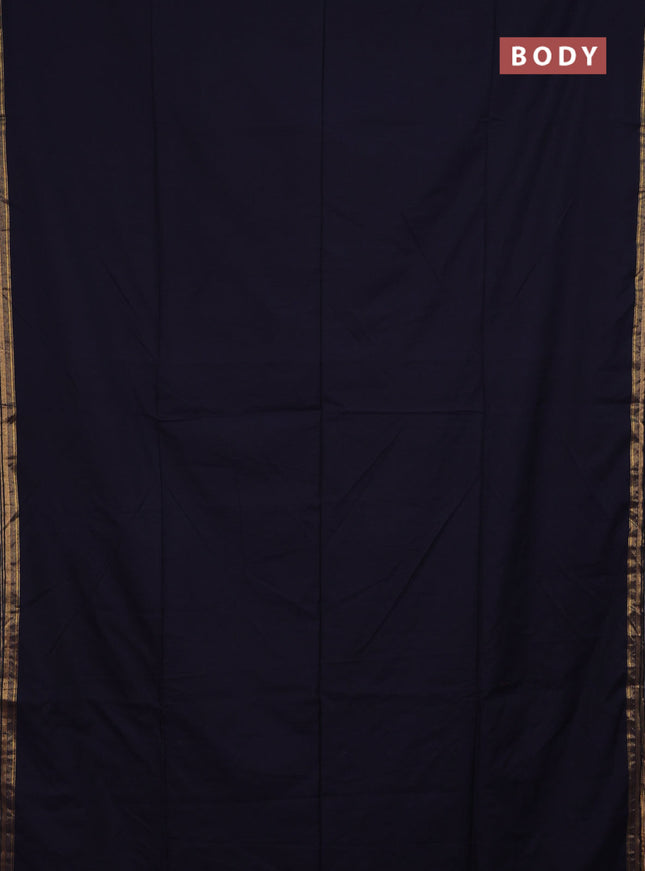 Bengal soft cotton saree navy blue and maroon with plain body and zari woven border