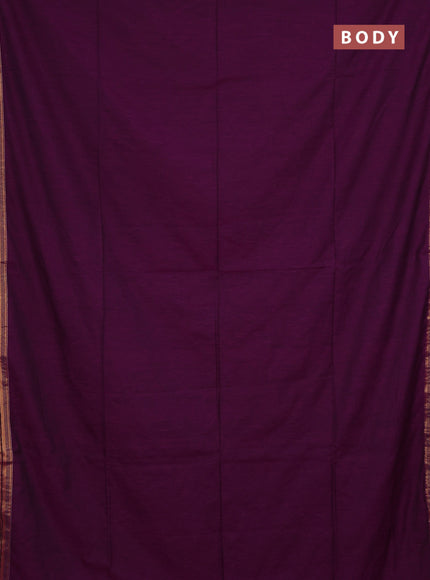 Bengal soft cotton saree purple and blue with plain body and zari woven border