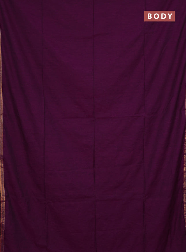 Bengal soft cotton saree purple and blue with plain body and zari woven border