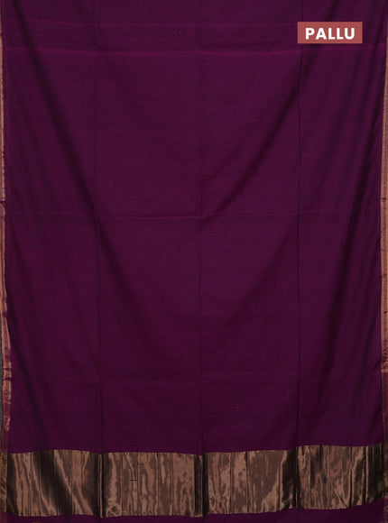 Bengal soft cotton saree purple and blue with plain body and zari woven border
