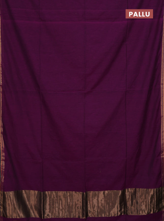 Bengal soft cotton saree purple and blue with plain body and zari woven border