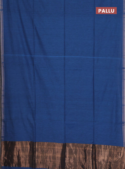 Bengal soft cotton saree cs blue and mustard yellow with plain body and zari woven border