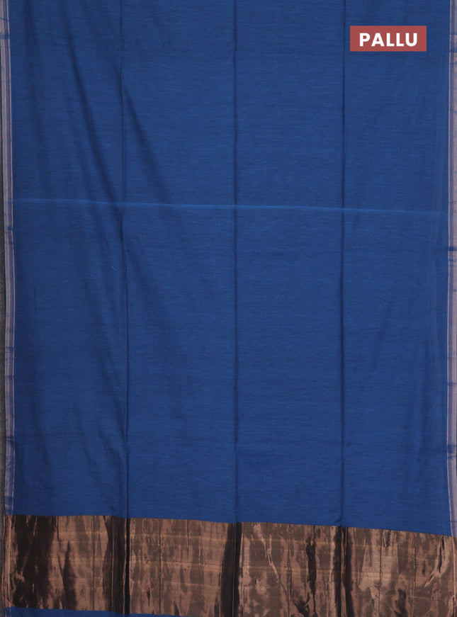 Bengal soft cotton saree cs blue and mustard yellow with plain body and zari woven border
