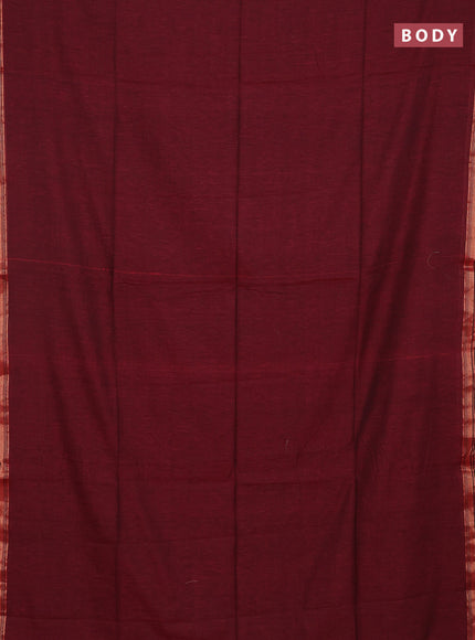 Bengal soft cotton saree maroon and mustard yellow with plain body and zari woven border