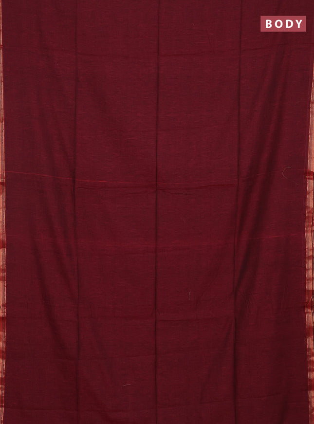 Bengal soft cotton saree maroon and mustard yellow with plain body and zari woven border