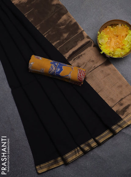 Bengal soft cotton saree black and mustard yellow with plain body and zari woven border