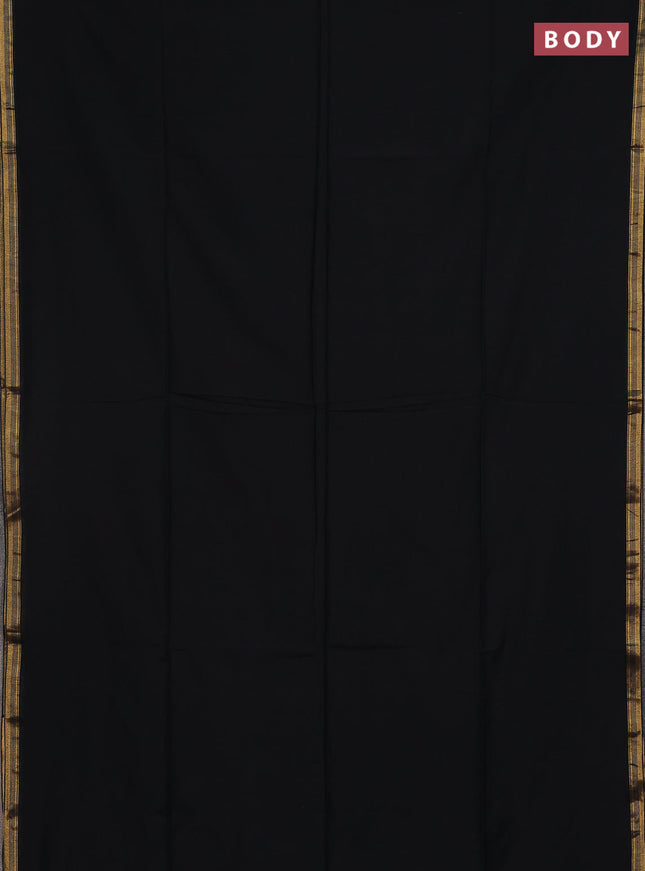 Bengal soft cotton saree black and mustard yellow with plain body and zari woven border