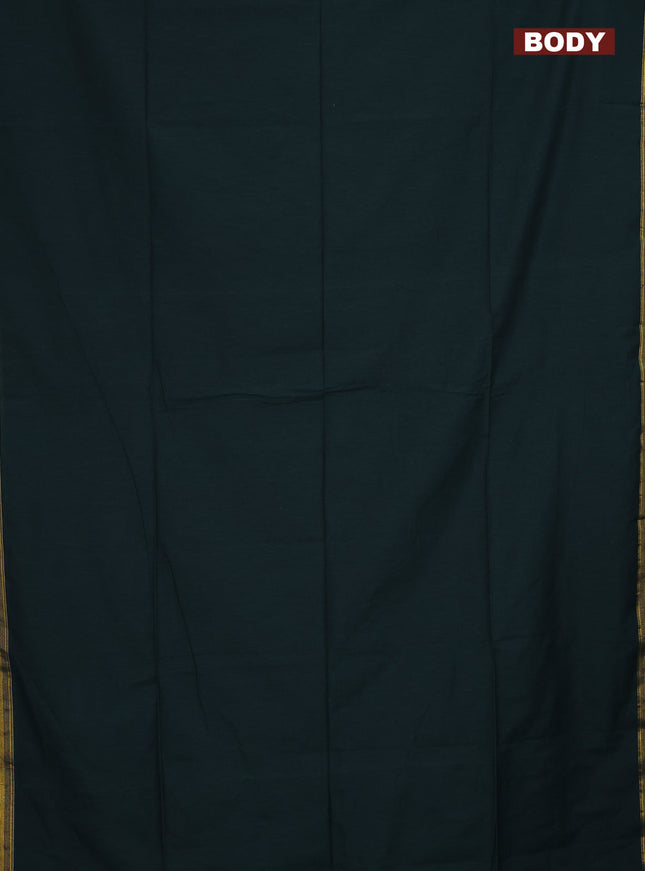 Bengal soft cotton saree bottle green and mustard yellow with plain body and zari woven border