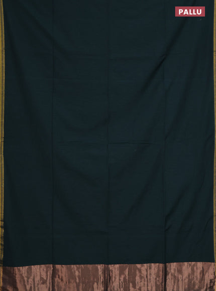 Bengal soft cotton saree bottle green and mustard yellow with plain body and zari woven border