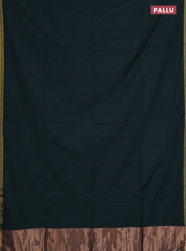 Bengal soft cotton saree bottle green and mustard yellow with plain body and zari woven border