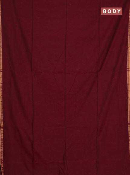 Bengal soft cotton saree maroon and blue with plain body and zari woven border