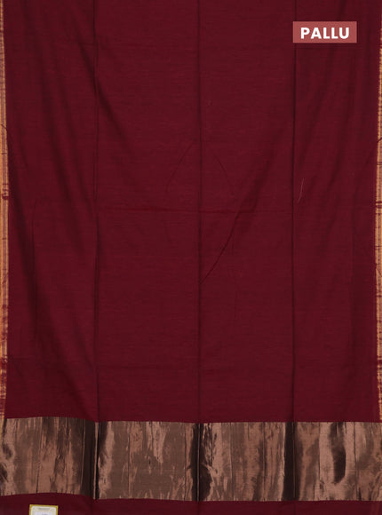 Bengal soft cotton saree maroon and blue with plain body and zari woven border