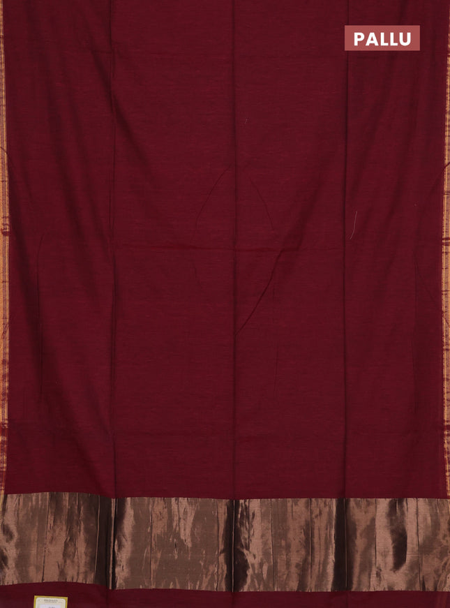 Bengal soft cotton saree maroon and blue with plain body and zari woven border