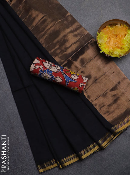 Bengal soft cotton saree black and maroon with plain body and zari woven border