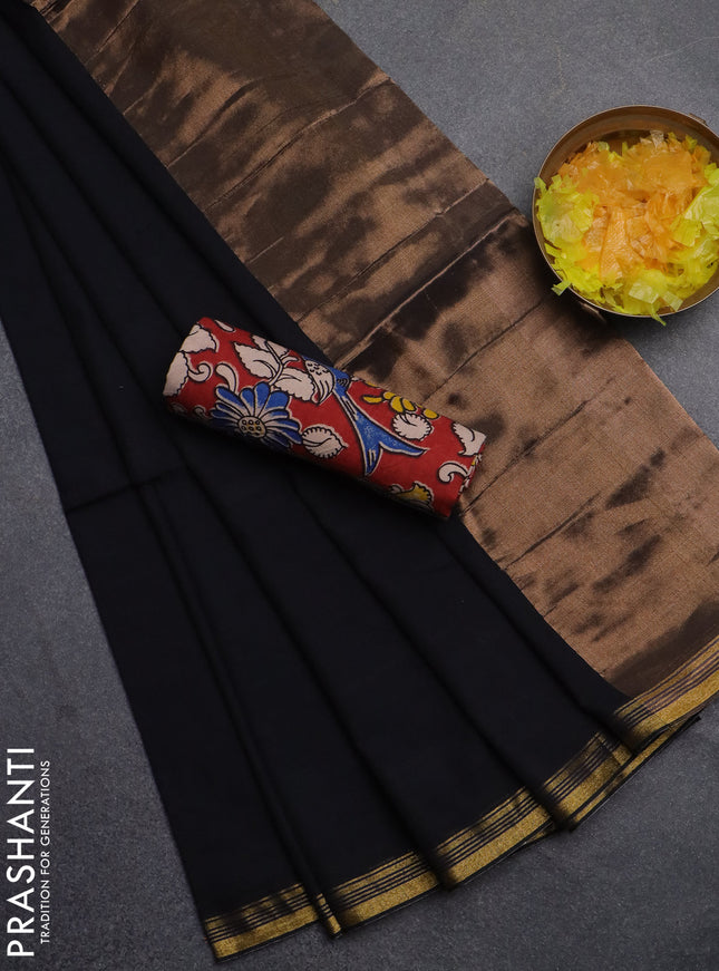 Bengal soft cotton saree black and maroon with plain body and zari woven border