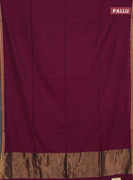 Bengal soft cotton saree dark magenta pink and blue with plain body and zari woven border