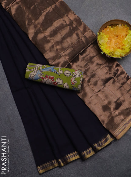 Bengal soft cotton saree navy blue and mehendi green with plain body and zari woven border