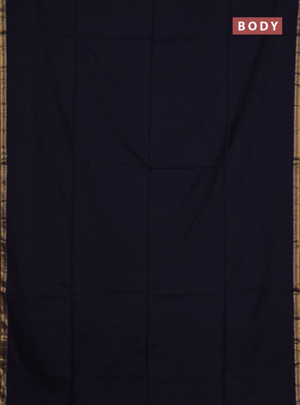 Bengal soft cotton saree navy blue and mehendi green with plain body and zari woven border