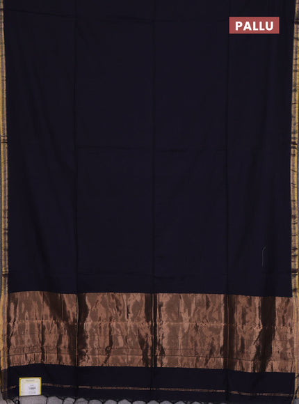 Bengal soft cotton saree navy blue and mehendi green with plain body and zari woven border