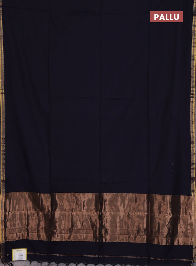 Bengal soft cotton saree navy blue and mehendi green with plain body and zari woven border