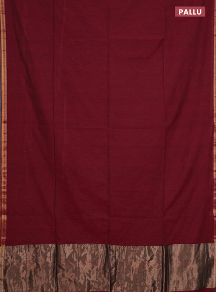 Bengal soft cotton saree maroon and green with plain body and zari woven border