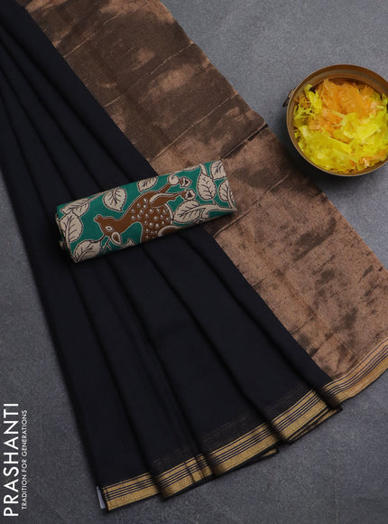 Bengal soft cotton saree black and green with plain body and zari woven border