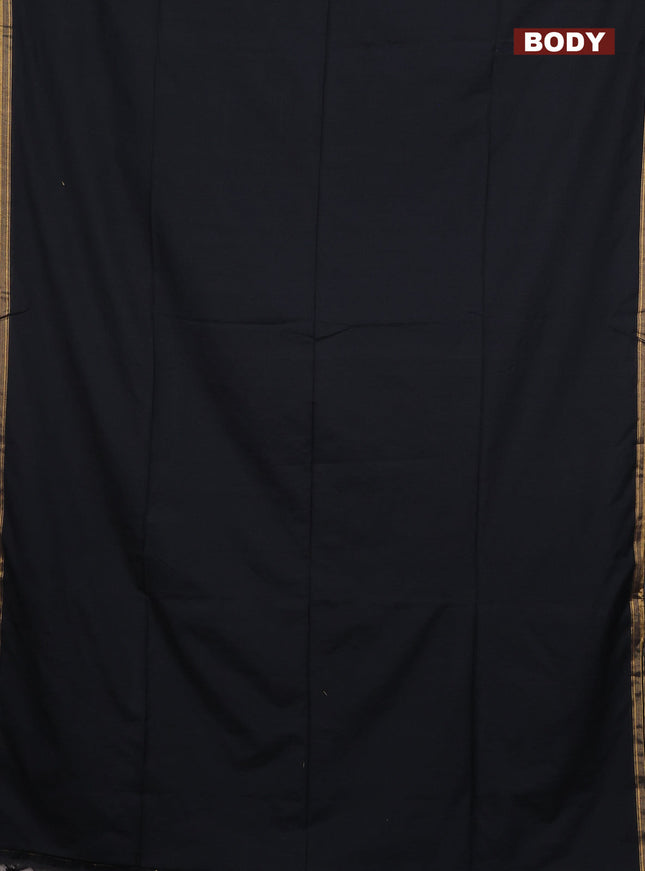Bengal soft cotton saree black and green with plain body and zari woven border