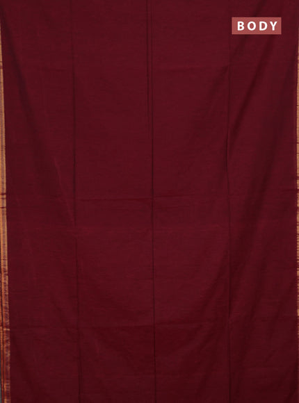 Bengal soft cotton saree maroon and green with plain body and zari woven border