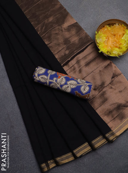 Bengal soft cotton saree black and blue with plain body and zari woven border