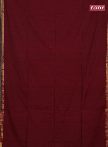 Bengal soft cotton saree maroon and green with plain body and zari woven border
