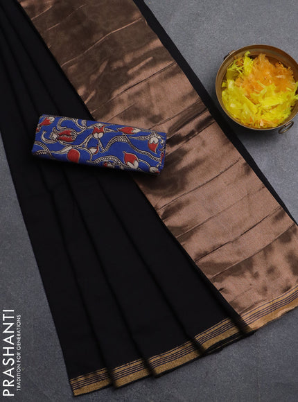 Bengal soft cotton saree black and blue with plain body and zari woven border