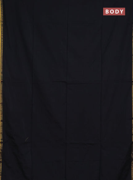 Bengal soft cotton saree black and blue with plain body and zari woven border