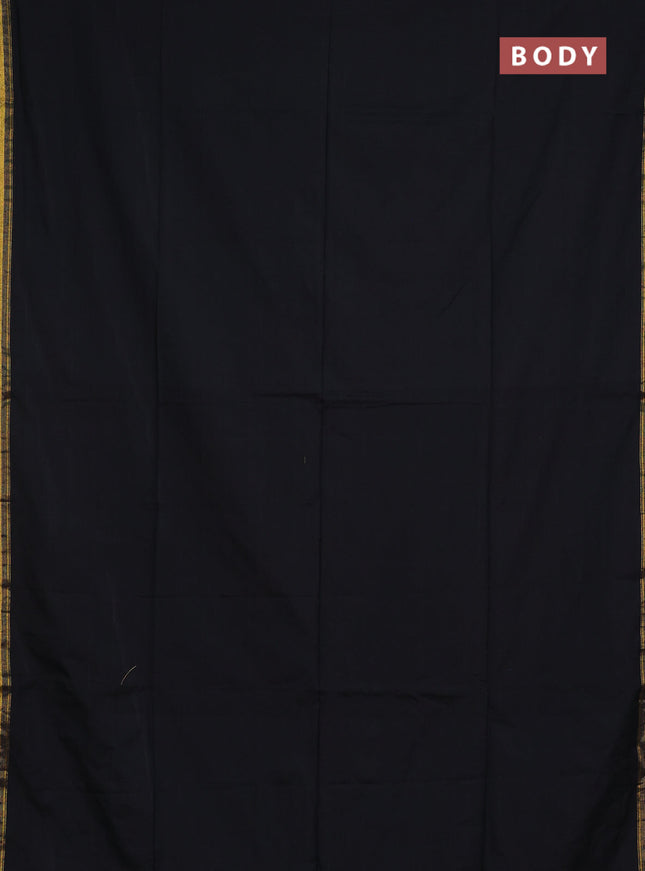 Bengal soft cotton saree black and blue with plain body and zari woven border