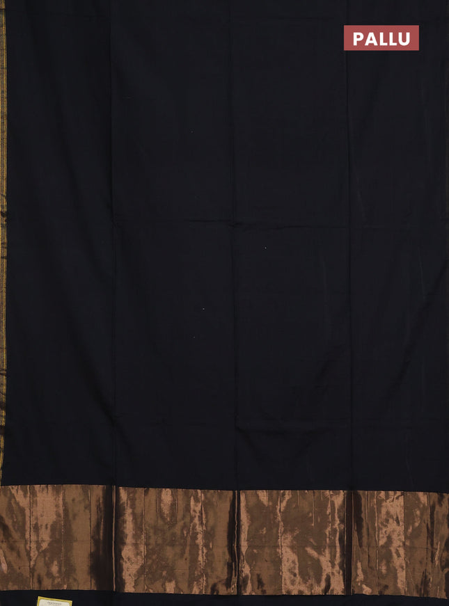 Bengal soft cotton saree black and blue with plain body and zari woven border