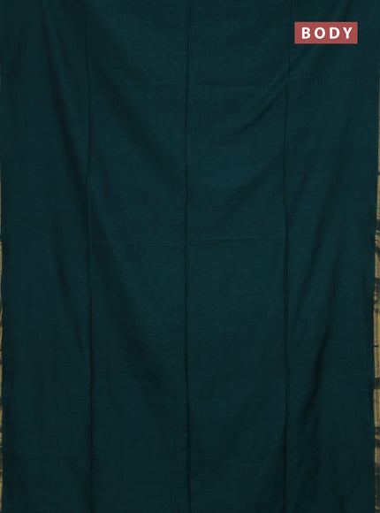 Bengal soft cotton saree teal green and maroon with plain body and zari woven border