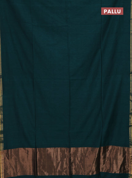 Bengal soft cotton saree teal green and maroon with plain body and zari woven border