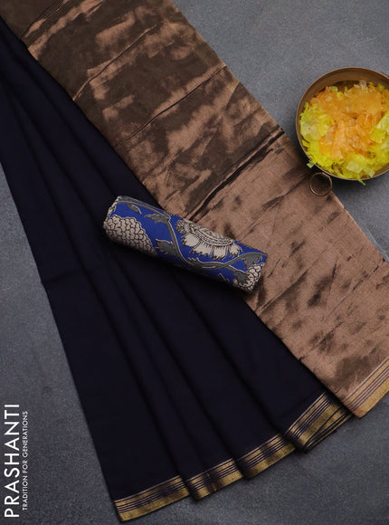 Bengal soft cotton saree black and blue with plain body and zari woven border