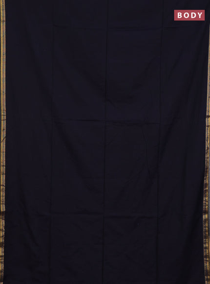 Bengal soft cotton saree black and blue with plain body and zari woven border