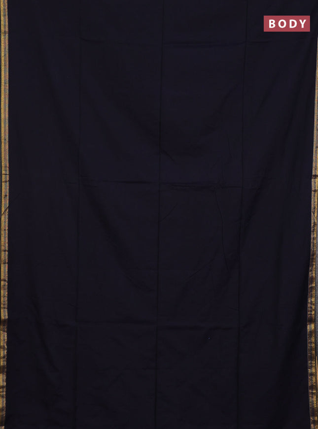 Bengal soft cotton saree black and blue with plain body and zari woven border