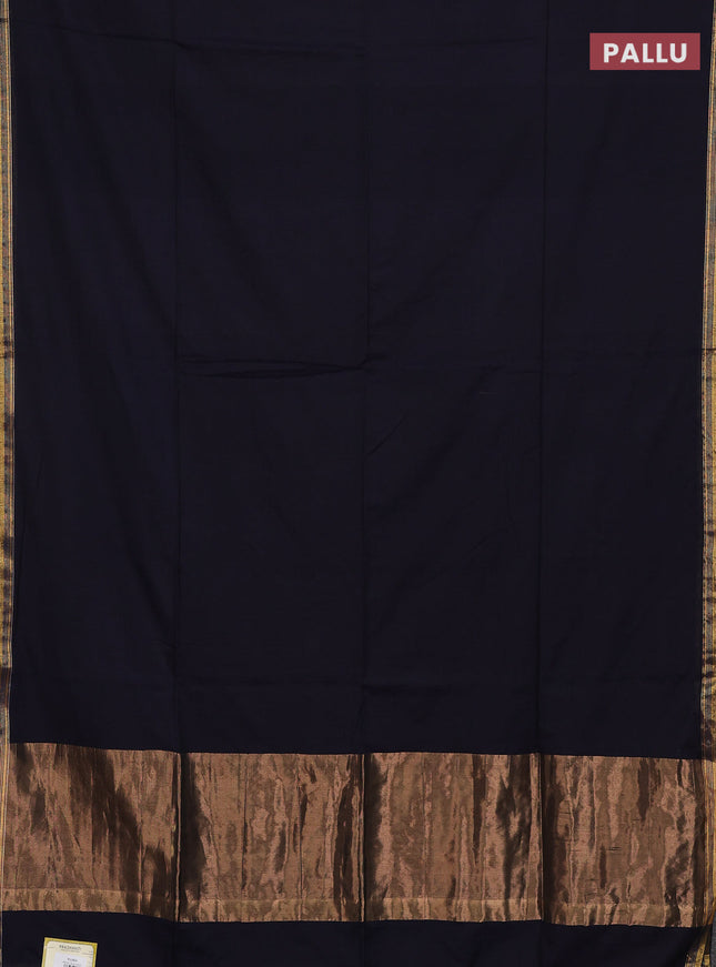 Bengal soft cotton saree black and blue with plain body and zari woven border