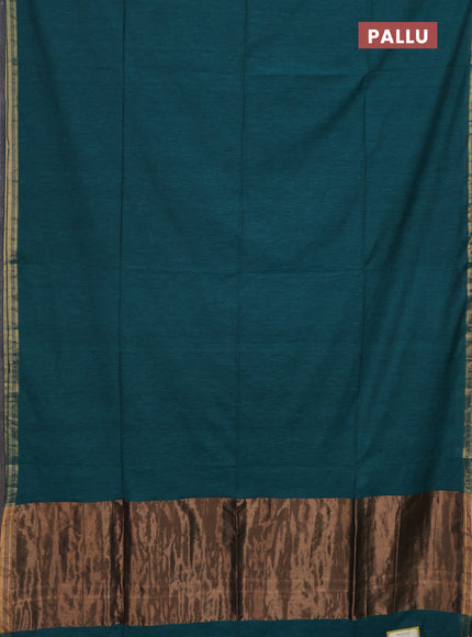 Bengal soft cotton saree teal green and maroon with plain body and zari woven border